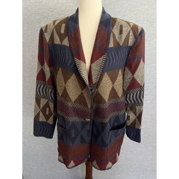 David Paul Southwestern Jacket Womens L Burgundy Aztec Tribal Country Rodeo Vtg - Picture 4 of 16